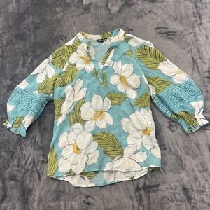 Unique Spectrum Blouse Top Womens Small Multicolor Floral V Neck Lace Detail